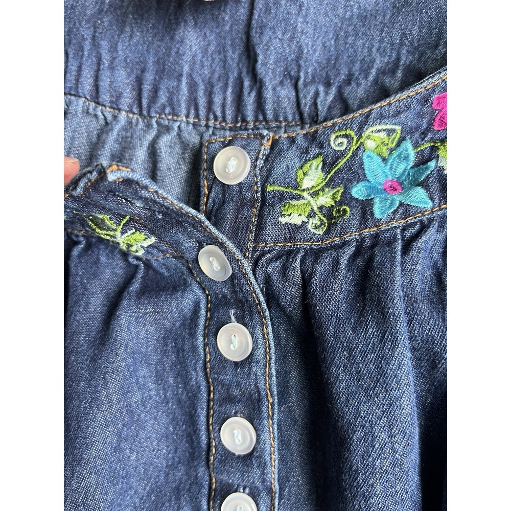 Vermont Country Store Denim Dress Embroidered Floral Peasant Boho Size L - Picture 10 of 10